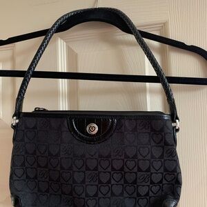 Brighton Black Fabric Logo/ Leather Shoulder Bag